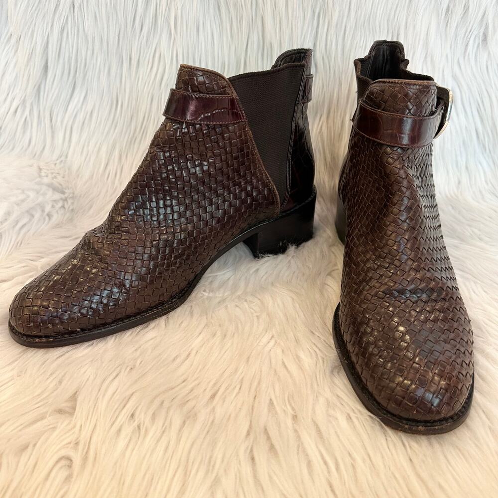 Brighton Winona Woven Leather Ankle Boot Snake Print Silver Buckle Chelsea Brown - Picture 3 of 10